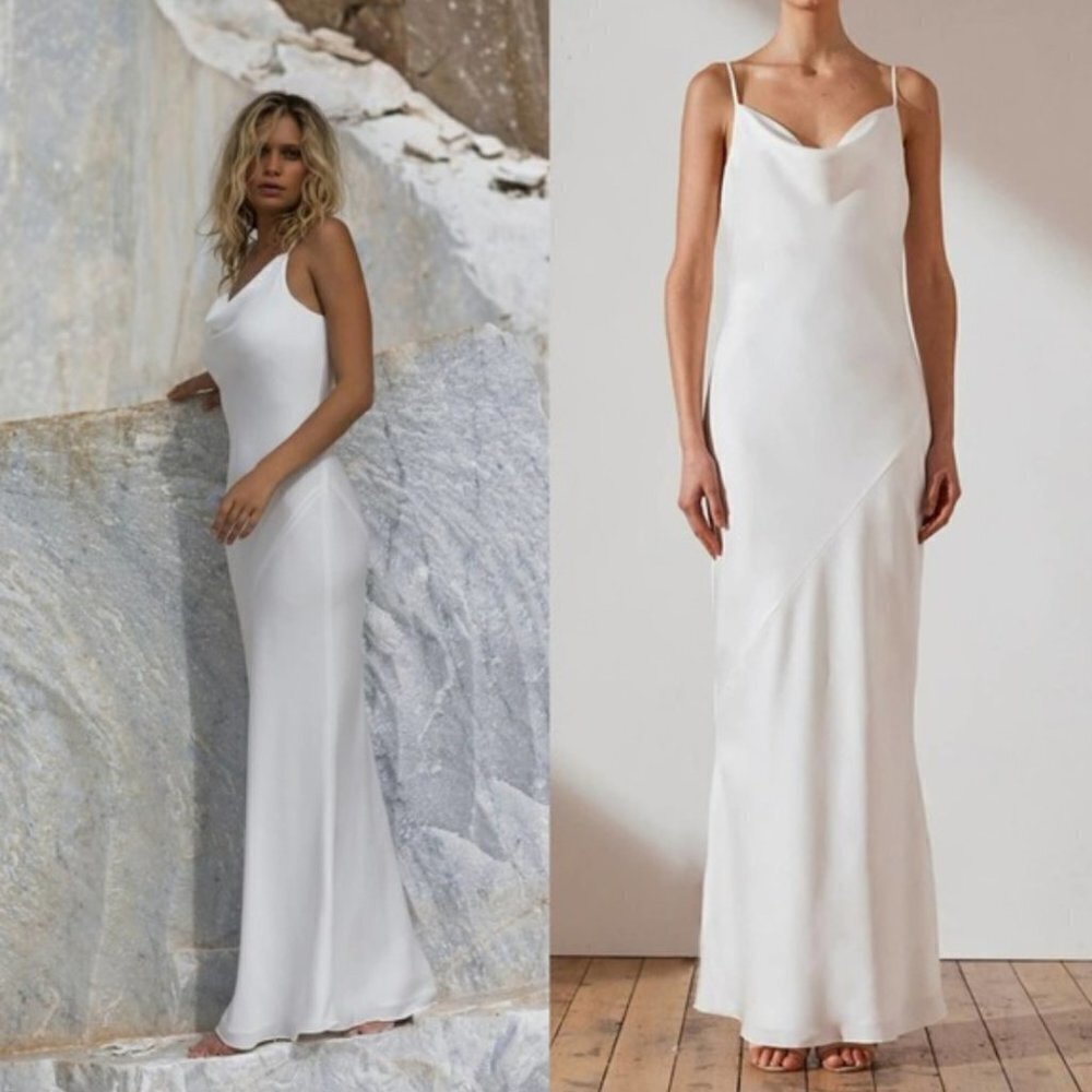 Shona Joy Lux Bias Cowl Neck Slip Dress Ivory White - Picture 6 of 12